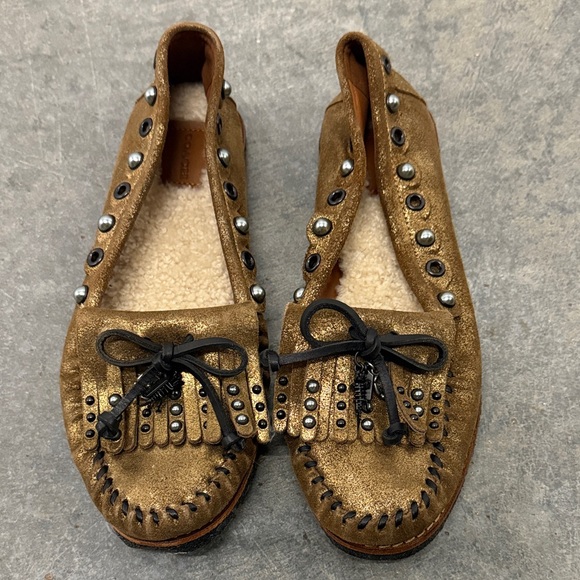 Coach Gold Studded Moccasins - Picture 1 of 5